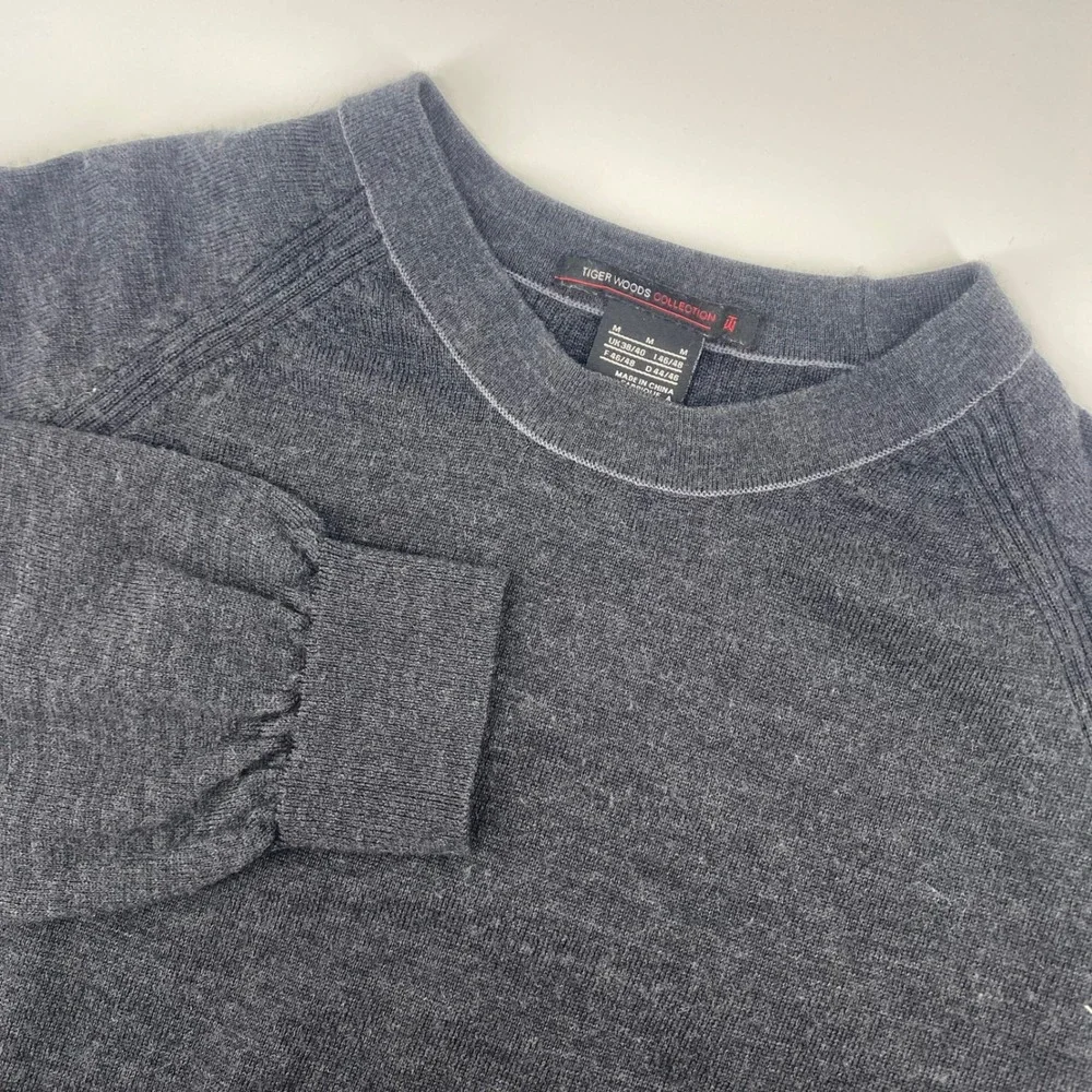 Tiger Woods Collection Sweater Mens Medium Gray‎ Merino Wool Crewneck